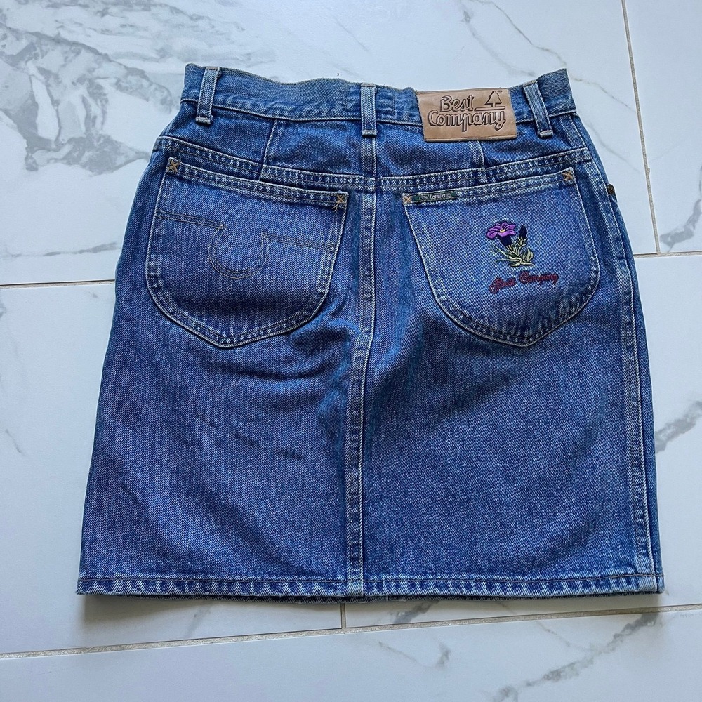 Best Company 90's vintage blue denim mini skirt embroidered sz 31 / small
